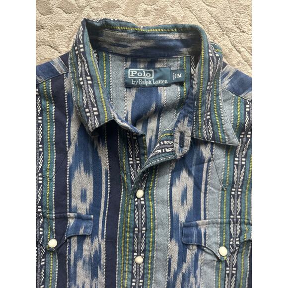 Rare Polo Ralph Lauren Men’s Western Shirt Aztec Navajo Ikat Snap Button M - Picture 2 of 7